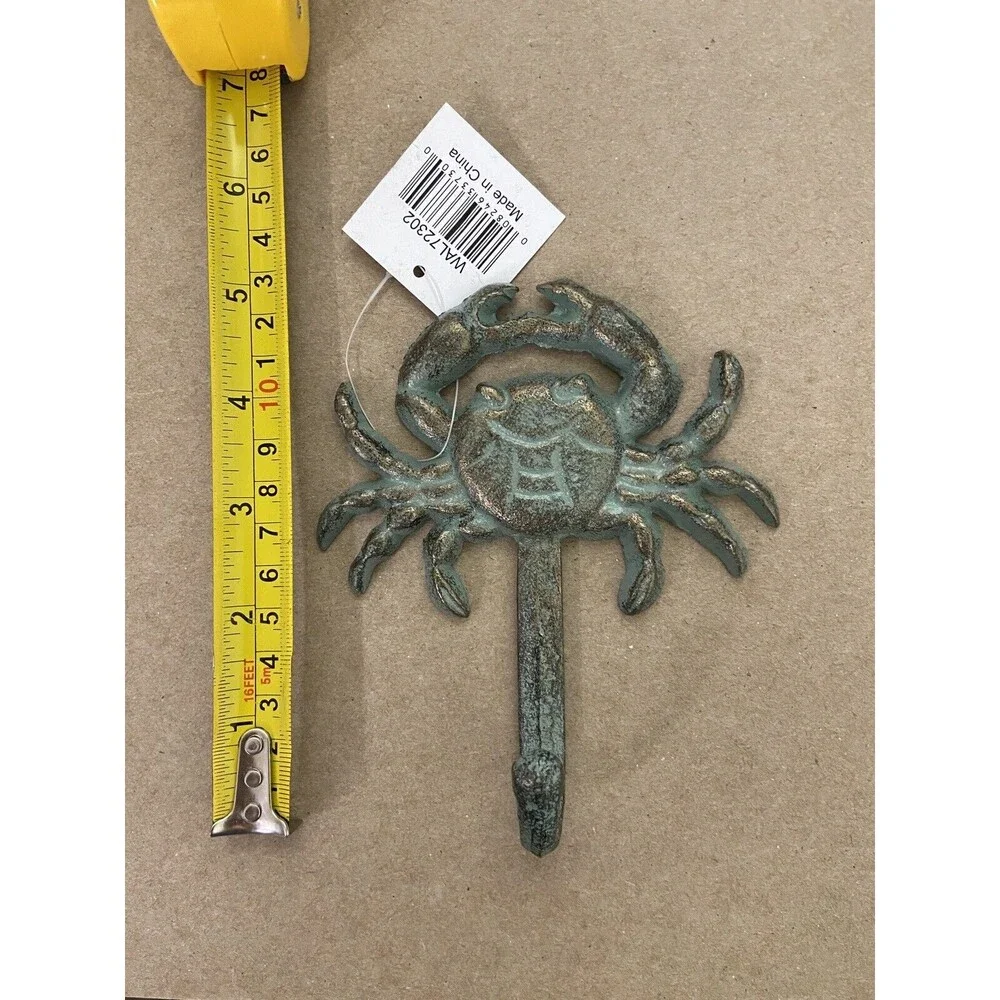 G2  Crab Cast Iron Wall Hooks Bathroom Coastal Beach Nautical Verde Gre 5 inch